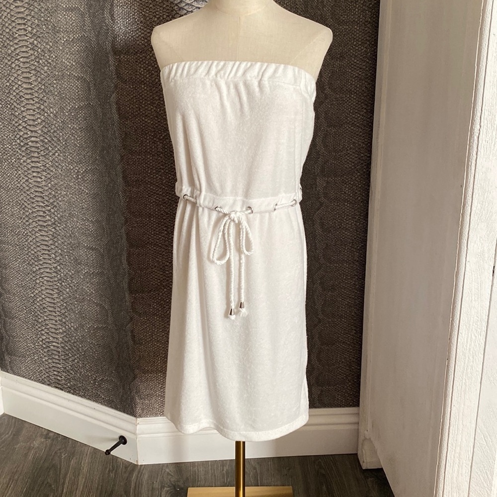 Beach Break Strapless Terry Cloth white Dress